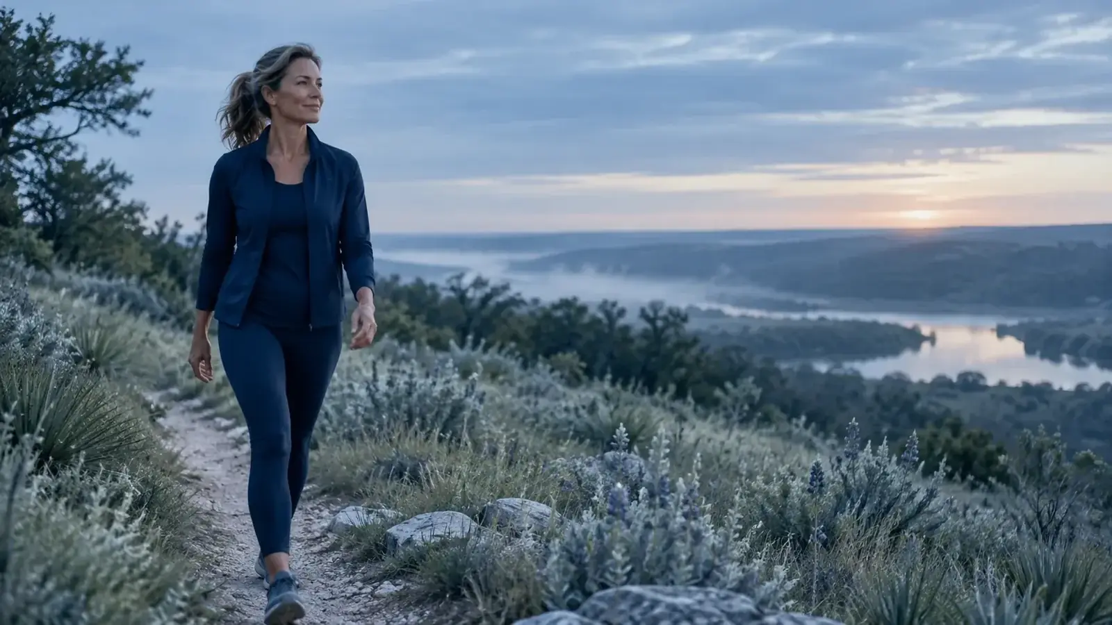 A woman enjoying a morning walk